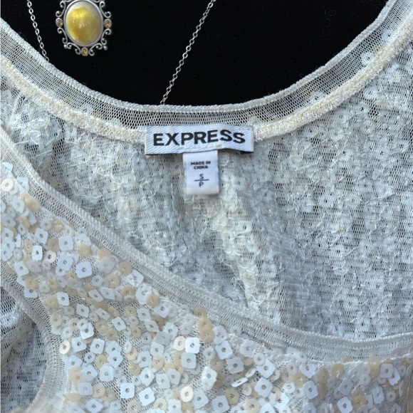 White and beige Sequin mesh Tank Top - Picture 3 of 3